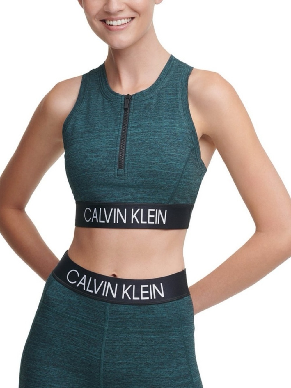 Calvin Klein Performance Front Zipper Padded Sports Bra Teal Size L